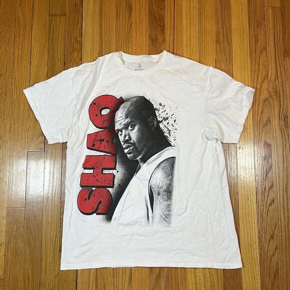 Shaq Shaquille O’Neal Large White Tee T-Shirt Basketball Bold Red Text NBA - Picture 1 of 7